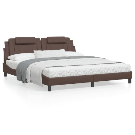 Brown synthetic leather headboard bed frame 180x200 cm by , Beds and slatted bases - Ref: Foro24-3208112, Price: 210,44 €, Di...