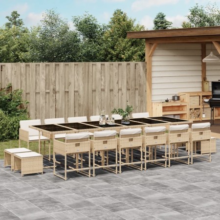 17-teiliges Garten-Essset mit beigen Kissen aus synthetischem Rattan von , Gartensets - Ref: Foro24-3278133, Preis: 908,96 €,...