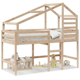 Loft bed with ladder and solid pine wood ceiling 90x200 cm by , Beds and slatted bases - Ref: Foro24-3281988, Price: 246,34 €...