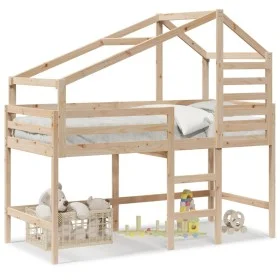 Loft bed with ladder and solid pine wood ceiling 90x200 cm by , Beds and slatted bases - Ref: Foro24-3281988, Price: 269,73 €...