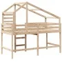 Cama alta con escalera y techo madera maciza de pino 90x200 cm de , Camas y somieres - Ref: Foro24-3281988, Precio: 238,73 €,...