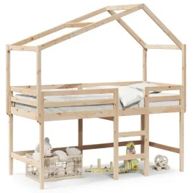 Loft bed with ladder and solid pine wood ceiling 90x200 cm by , Beds and slatted bases - Ref: Foro24-3282064, Price: 245,35 €...