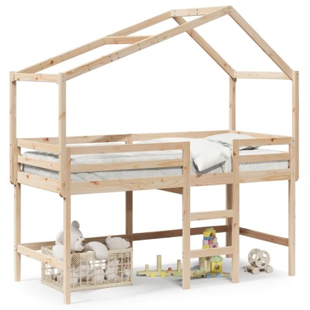 Loft bed with ladder and solid pine wood ceiling 90x200 cm by , Beds and slatted bases - Ref: Foro24-3282064, Price: 234,06 €...