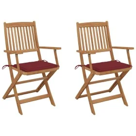 Folding garden chairs 2 units and solid acacia wood cushions by , Garden chairs - Ref: Foro24-3064599, Price: 151,04 €, Disco...