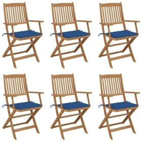 Folding garden chairs 6 units and solid acacia wood cushions by , Garden chairs - Ref: Foro24-3074950, Price: 334,67 €, Disco...