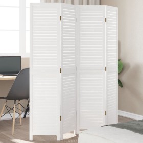 Biombo separador de 4 paneles madera maciza Paulownia blanco de , Divisores de ambientes - Ref: Foro24-358834, Precio: 127,49...
