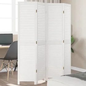Biombo separador de 4 paneles madera maciza Paulownia blanco de , Divisores de ambientes - Ref: Foro24-358834, Precio: 117,29...