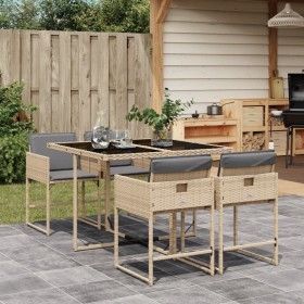 5-teiliges Garten-Essset mit beigen Kissen aus synthetischem Rattan von , Gartensets - Ref: Foro24-3278027, Preis: 269,06 €, ...