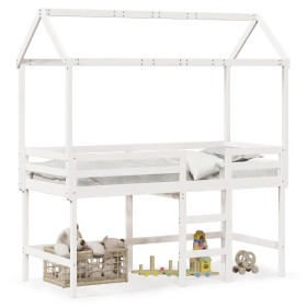 High bed with ladder and solid white pine wood roof 80x200 cm by , Beds and slatted bases - Ref: Foro24-3282147, Price: 244,2...