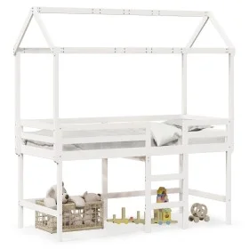 High bed with ladder and solid white pine wood roof 80x200 cm by , Beds and slatted bases - Ref: Foro24-3282147, Price: 241,2...