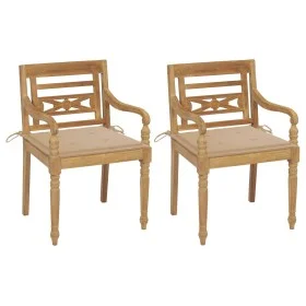 Batavia chairs 2 pcs solid teak with beige cushions by , Garden chairs - Ref: Foro24-3062130, Price: 254,97 €, Discount: %