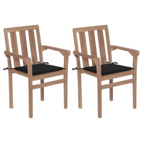 Garden chairs 2 units with black teak wood cushions by , Garden chairs - Ref: Foro24-3062215, Price: 260,25 €, Discount: %
