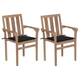 Garden chairs 2 units with black teak wood cushions by , Garden chairs - Ref: Foro24-3062215, Price: 260,73 €, Discount: %