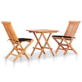 3-piece bistro set with black cushions in solid teak wood by , Garden sets - Ref: Foro24-3063232, Price: 195,84 €, Discount: %