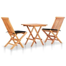 3-piece bistro set with black cushions in solid teak wood by , Garden sets - Ref: Foro24-3063232, Price: 203,24 €, Discount: %