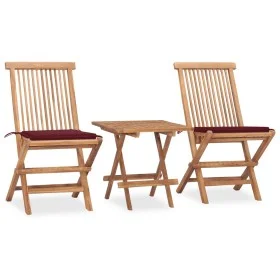 Folding garden dining set 3 pieces teak wood cushions by , Garden sets - Ref: Foro24-3063207, Price: 169,13 €, Discount: %