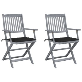 Folding garden chairs 2 pcs cushions solid acacia wood by , Garden chairs - Ref: Foro24-3064489, Price: 136,48 €, Discount: %