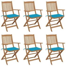 6 pcs folding garden chairs and solid acacia wood cushions by , Garden chairs - Ref: Foro24-3065471, Price: 332,53 €, Discoun...