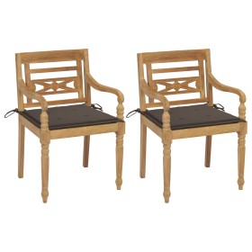 Batavia chairs 2 units solid teak with taupe gray cushions by , Garden chairs - Ref: Foro24-3062135, Price: 260,61 €, Discoun...