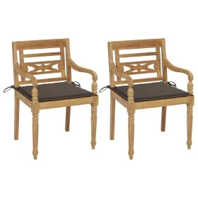 Sillas Batavia 2 uds teca maciza con cojines gris taupe de , Sillas de jardín - Ref: Foro24-3062135, Precio: 254,96 €, Descue...