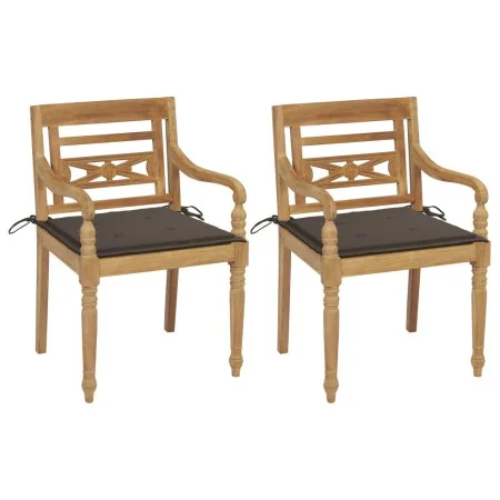 Sillas Batavia 2 uds teca maciza con cojines gris taupe de , Sillas de jardín - Ref: Foro24-3062135, Precio: 254,96 €, Descue...