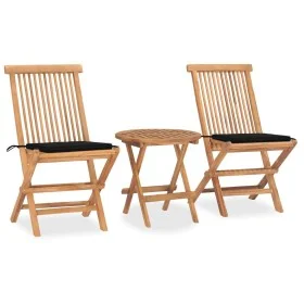 Folding garden dining set 3 pieces teak wood cushions by , Garden sets - Ref: Foro24-3063178, Price: 180,41 €, Discount: %
