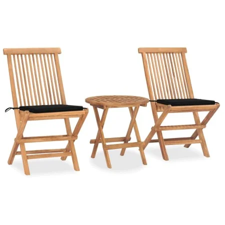 Folding garden dining set 3 pieces teak wood cushions by , Garden sets - Ref: Foro24-3063178, Price: 171,22 €, Discount: %