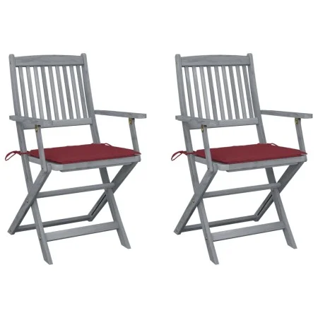 Folding garden chairs 2 pcs cushions solid acacia wood by , Garden chairs - Ref: Foro24-3064491, Price: 123,23 €, Discount: %