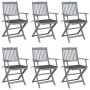 Klappbare Gartenstühle, 6 Stück, Kissen aus massivem Akazienholz von , Gartenstühle - Ref: Foro24-3065415, Preis: 309,30 €, R...