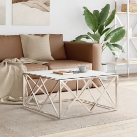 Couchtisch aus Edelstahl und silbernem Glas, 80 x 80 x 40 cm von , Couchtisch - Ref: Foro24-349971, Preis: 188,20 €, Rabatt: %