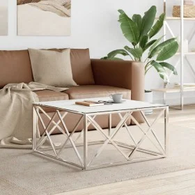 Stainless steel and silver glass coffee table 80x80x40 cm by , Coffee table - Ref: Foro24-349971, Price: 172,85 €, Discount: %
