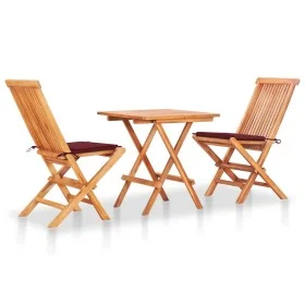 3-piece bistro set with red-red cushions in solid teak wood by , Garden sets - Ref: Foro24-3063234, Price: 203,56 €, Discount: %