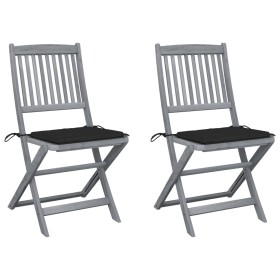 Folding garden chairs 2 pcs cushions solid acacia wood by , Garden chairs - Ref: Foro24-3064543, Price: 142,85 €, Discount: %