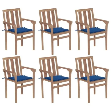 Stackable garden chairs 6 pcs solid teak wood with cushions by , Garden chairs - Ref: Foro24-3073416, Price: 752,93 €, Discou...
