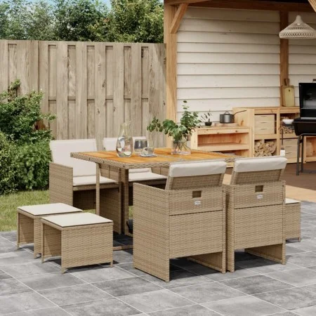 9-teiliges Garten-Essset mit beigen Kissen aus synthetischem Rattan von , Gartensets - Ref: Foro24-3277731, Preis: 543,42 €, ...