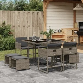 Garden dining set 9 pieces and gray synthetic rattan cushions by , Garden sets - Ref: Foro24-3278083, Price: 461,51 €, Discou...