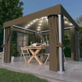 Gazebo with curtain and LED light strip taupe aluminum 3x3 m by , Tents and gazebos - Ref: Foro24-3070349, Price: 492,51 €, D...