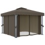 Gazebo with curtain and LED light strip taupe aluminum 3x3 m by , Tents and gazebos - Ref: Foro24-3070349, Price: 449,66 €, D...