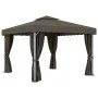 Gazebo with curtain and LED light strip taupe aluminum 3x3 m by , Tents and gazebos - Ref: Foro24-3070349, Price: 492,51 €, D...