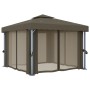 Gazebo with curtain and LED light strip taupe aluminum 3x3 m by , Tents and gazebos - Ref: Foro24-3070349, Price: 449,66 €, D...