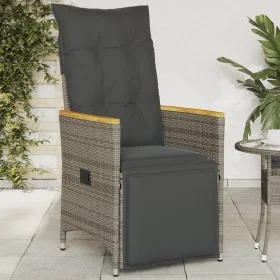 Garden recliner with gray synthetic rattan cushions by , Garden chairs - Ref: Foro24-365665, Price: 123,38 €, Discount: %