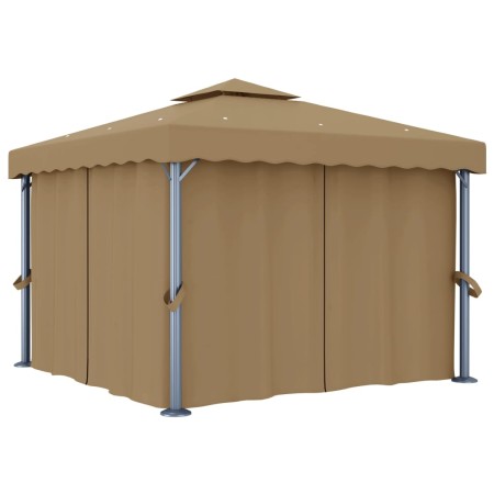 Cenador con cortina gris taupe aluminio 3x3 m de , Carpas y cenadores - Ref: Foro24-3068557, Precio: 428,27 €, Descuento: %