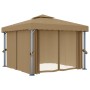 Cenador con cortina gris taupe aluminio 3x3 m de , Carpas y cenadores - Ref: Foro24-3068557, Precio: 428,27 €, Descuento: %