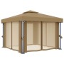 Cenador con cortina gris taupe aluminio 3x3 m de , Carpas y cenadores - Ref: Foro24-3068557, Precio: 428,27 €, Descuento: %