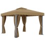 Cenador con cortina gris taupe aluminio 3x3 m de , Carpas y cenadores - Ref: Foro24-3068557, Precio: 428,27 €, Descuento: %