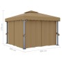 Cenador con cortina gris taupe aluminio 3x3 m de , Carpas y cenadores - Ref: Foro24-3068557, Precio: 428,27 €, Descuento: %