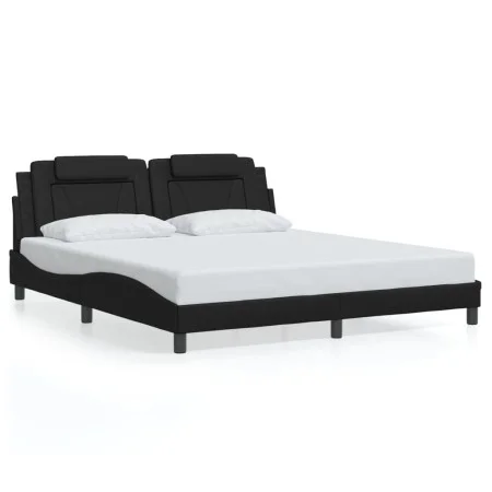 Bed frame with LED lights black synthetic leather 180x200 cm by , Beds and slatted bases - Ref: Foro24-3214036, Price: 246,68...