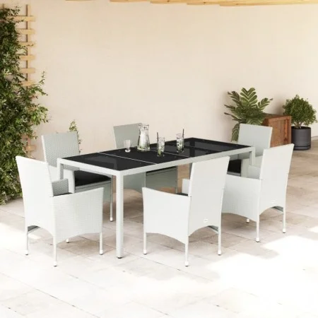 Garden dining set 7 pieces with white glass synthetic rattan cushions by , Garden sets - Ref: Foro24-3278583, Price: 581,72 €...
