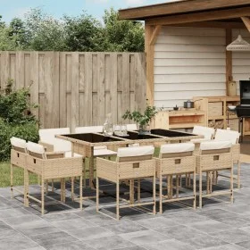 11-teiliges Garten-Essset mit beigen Kissen aus synthetischem Rattan von , Gartensets - Ref: Foro24-3278157, Preis: 729,15 €,...