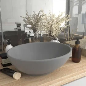 Luxus ovale Keramikspüle hell mattgrau 40x33 cm von vidaXL, Sinkt - Ref: Foro24-146927, Preis: 61,99 €, Rabatt: %
